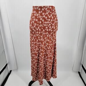 Loft Skirt Womens Small Floral Stretch Waist Side Split Maxi Brown Orange White